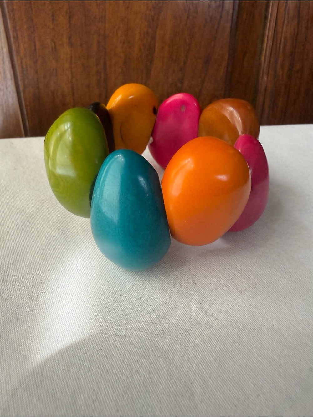 Chunky Multicolor Tagua Nut Stretch Bracelet Statement Jewelry